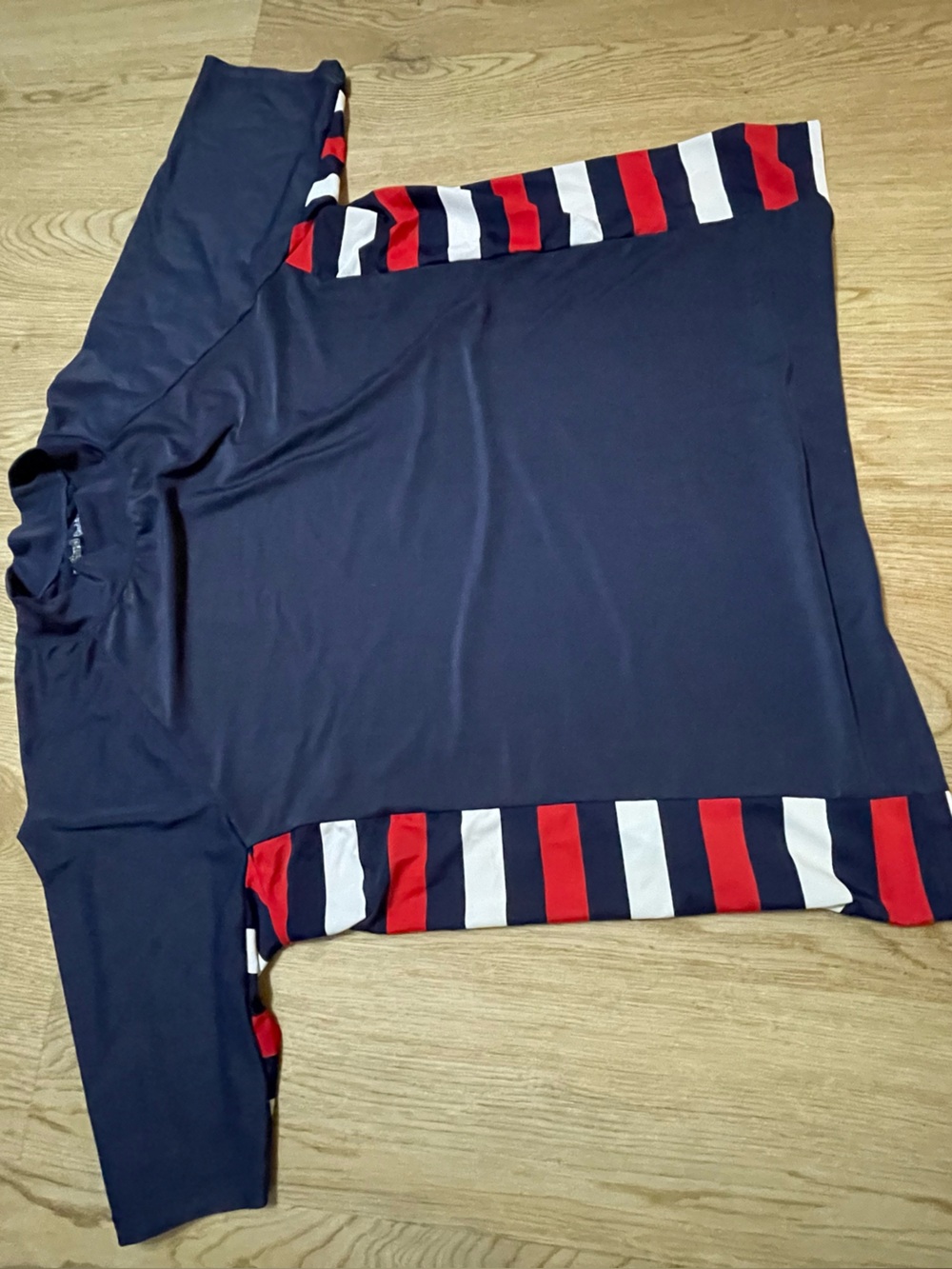 Beach House Swimwear Navy Short-Sleeve Tee with Red & White Stripe Panels